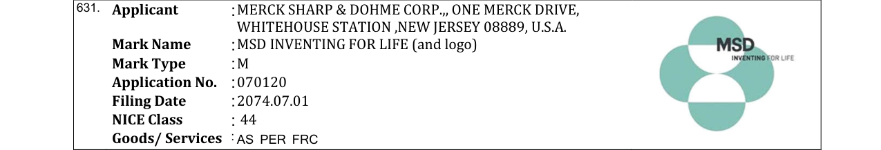 Original bulletin entry for MSD INVENTING FOR LIFE (and logo)