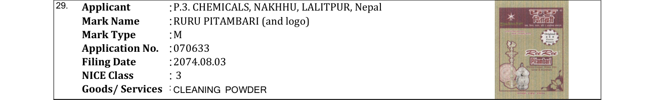 Original bulletin entry for RURU PITAMBARI (and logo)