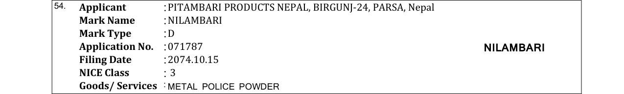 Original bulletin entry for NILAMBARI