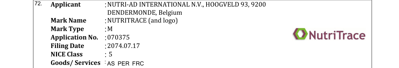 Original bulletin entry for NUTRITRACE (and logo)