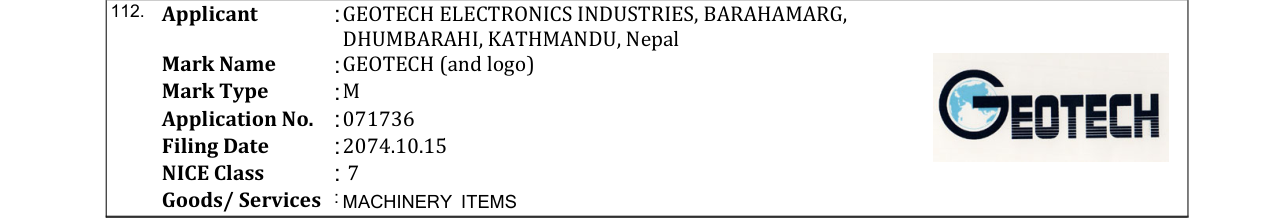 Original bulletin entry for GEOTECH (and logo)