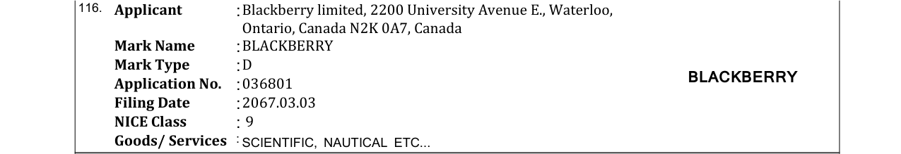 Original bulletin entry for BLACKBERRY