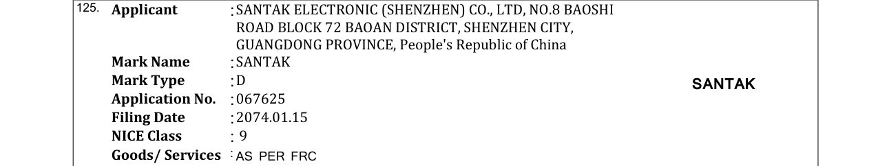 Original bulletin entry for SANTAK