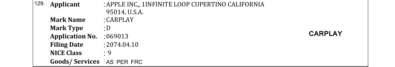Original bulletin entry for CARPLAY