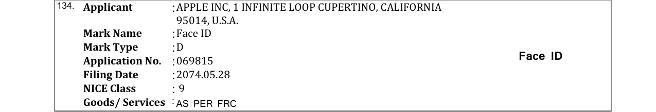 Original bulletin entry for Face ID