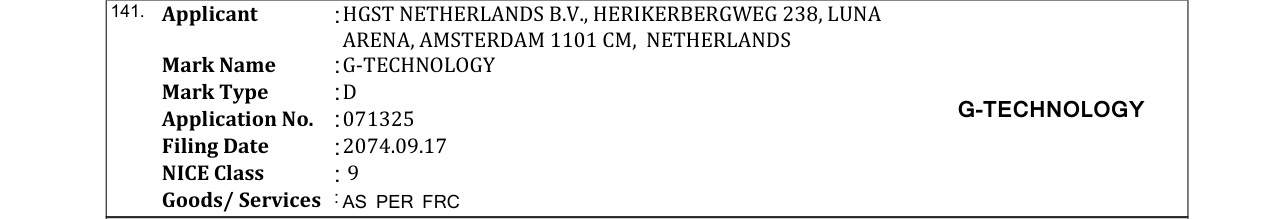 Original bulletin entry for G-TECHNOLOGY
