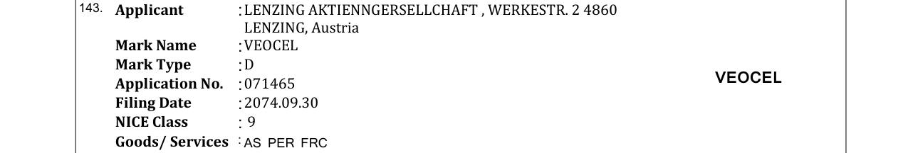 Original bulletin entry for VEOCEL