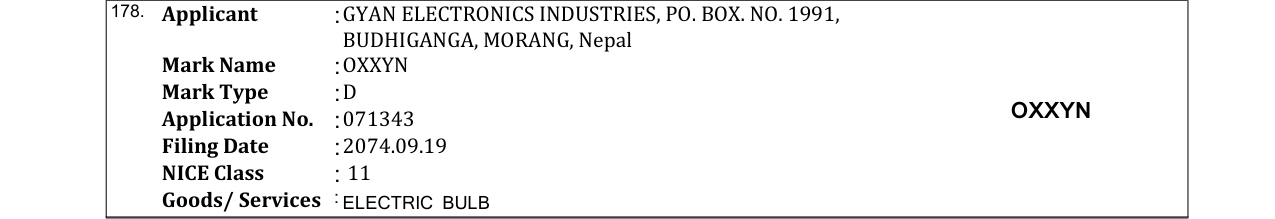 Original bulletin entry for OXXYN