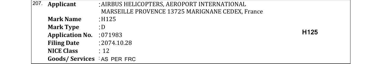 Original bulletin entry for H125