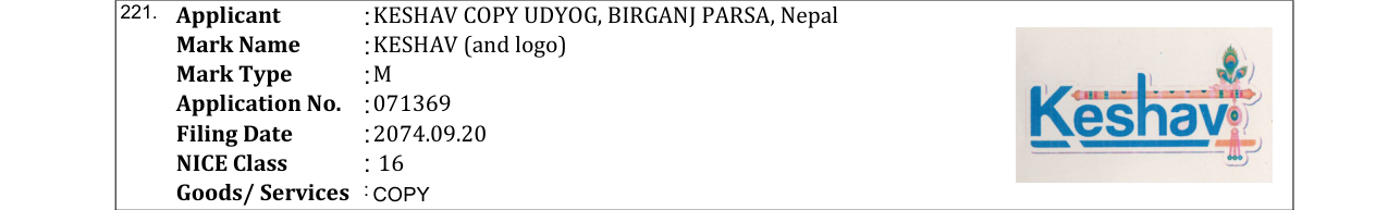 Original bulletin entry for KESHAV (and logo)