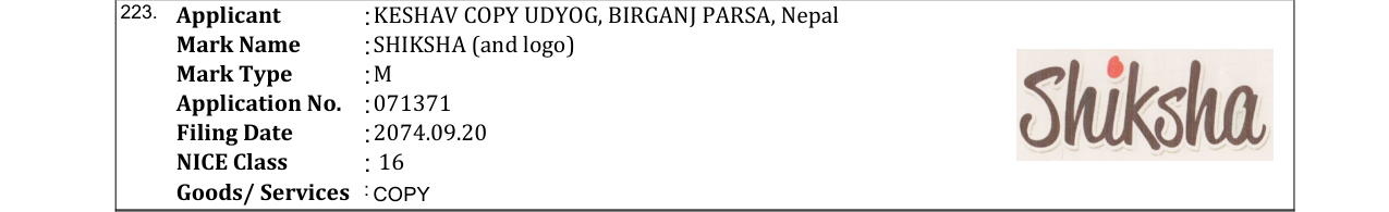 Original bulletin entry for SHIKSHA (and logo)