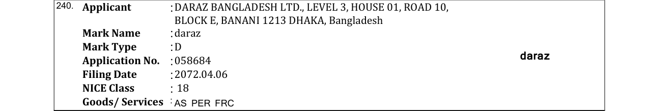 Original bulletin entry for daraz