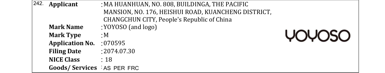 Original bulletin entry for YOYOSO (and logo)