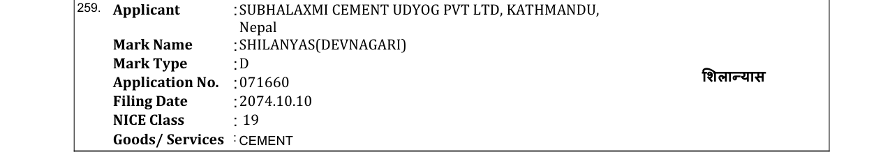 Original bulletin entry for SHILANYAS(DEVNAGARI)