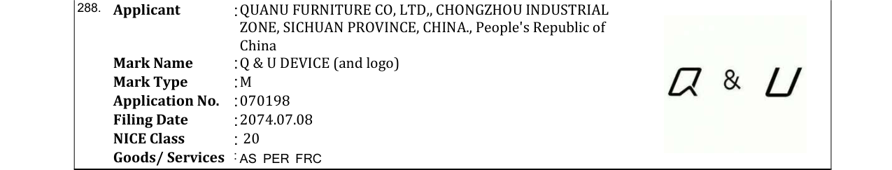 Original bulletin entry for Q & U DEVICE (and logo)