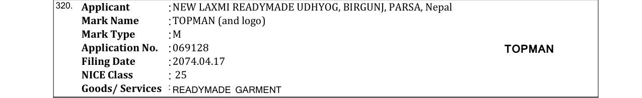 Original bulletin entry for TOPMAN (and logo)