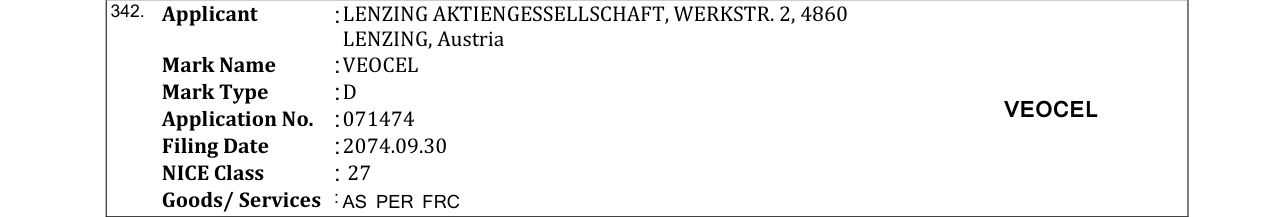 Original bulletin entry for VEOCEL