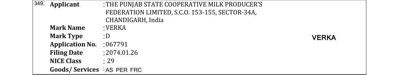 Original bulletin entry for VERKA