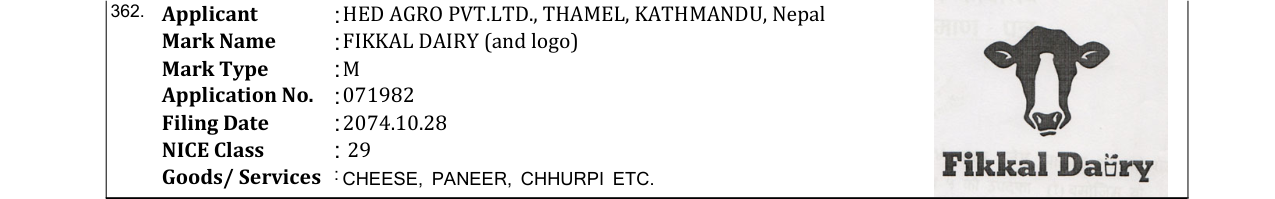 Original bulletin entry for FIKKAL DAIRY (and logo)