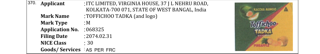 Original bulletin entry for TOFFICHOO TADKA (and logo)