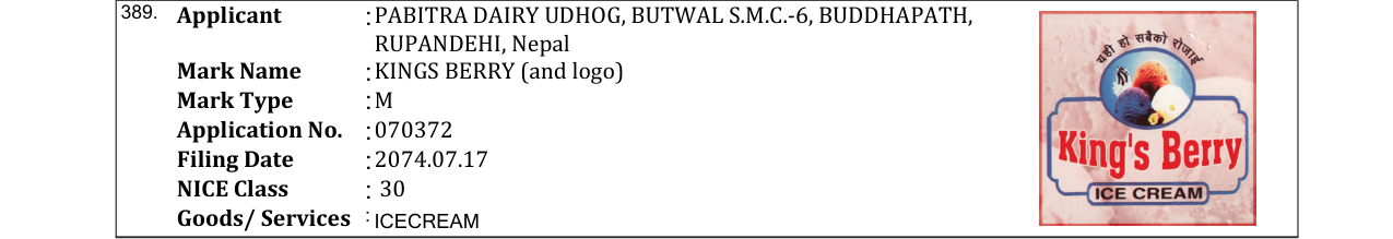 Original bulletin entry for KINGS BERRY (and logo)