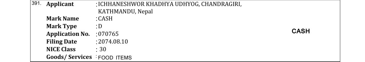 Original bulletin entry for CASH