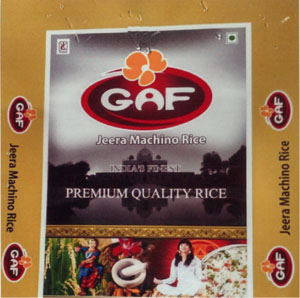 GAF JEERA MACHINO RICE (and logo) trademark logo