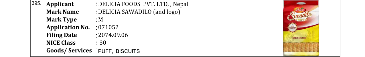 Original bulletin entry for DELICIA SAWADILO (and logo)