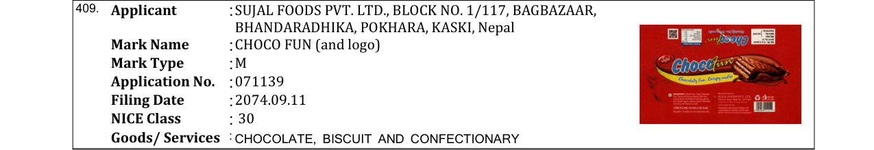 Original bulletin entry for CHOCO FUN (and logo)
