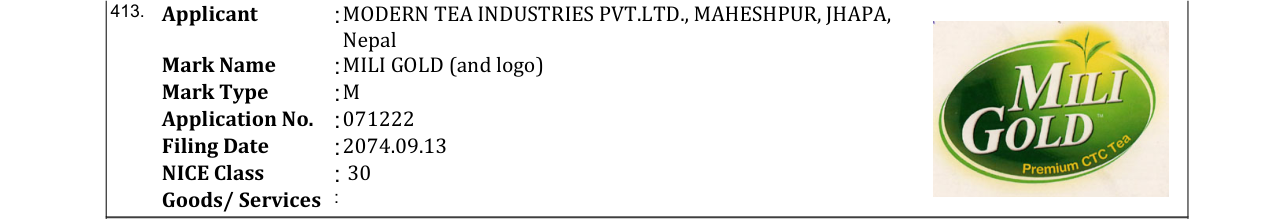 Original bulletin entry for MILI GOLD (and logo)