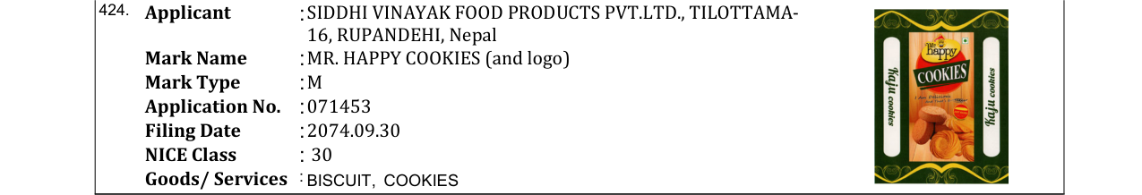 Original bulletin entry for MR. HAPPY COOKIES (and logo)