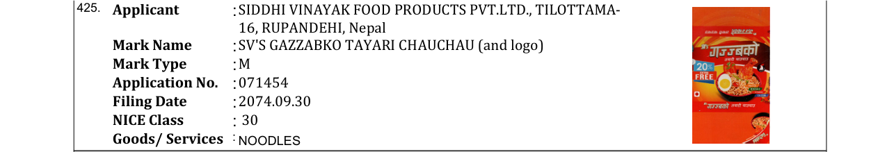Original bulletin entry for SV'S GAZZABKO TAYARI CHAUCHAU (and logo)