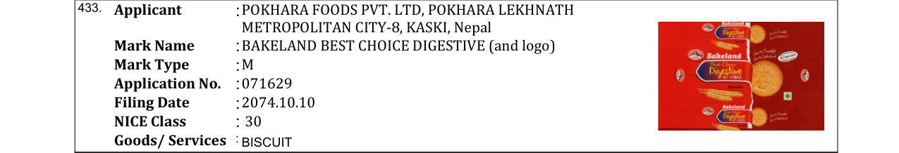 Original bulletin entry for BAKELAND BEST CHOICE DIGESTIVE (and logo)