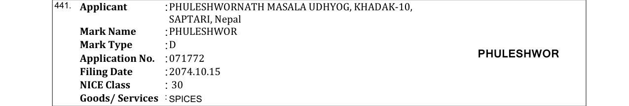 Original bulletin entry for PHULESHWOR