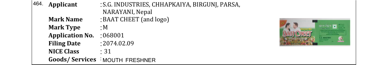 Original bulletin entry for BAAT CHEET (and logo)