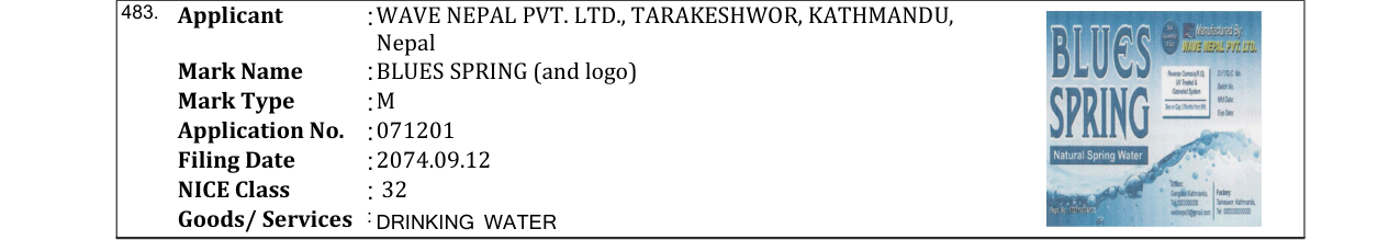 Original bulletin entry for BLUES SPRING (and logo)