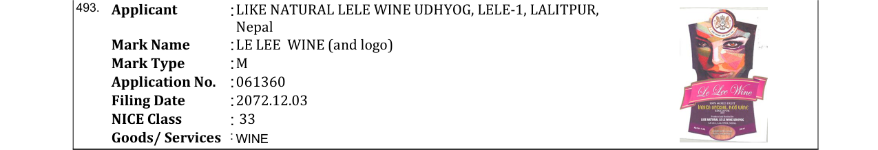 Original bulletin entry for LE LEE WINE (and logo)