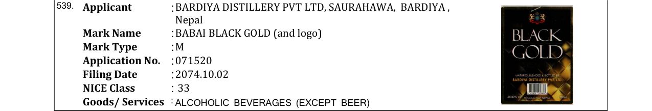 Original bulletin entry for BABAI BLACK GOLD (and logo)