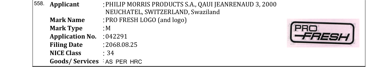 Original bulletin entry for PRO FRESH LOGO (and logo)
