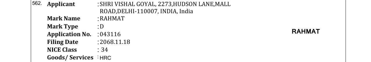 Original bulletin entry for RAHMAT