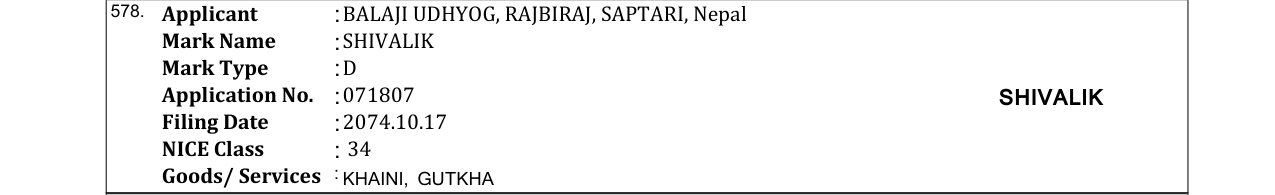 Original bulletin entry for SHIVALIK