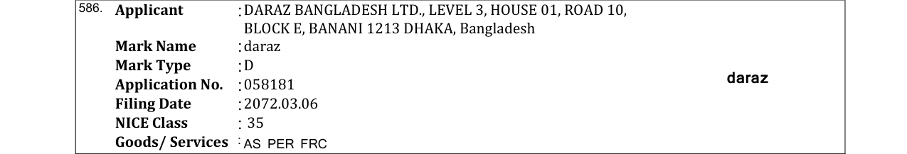 Original bulletin entry for daraz