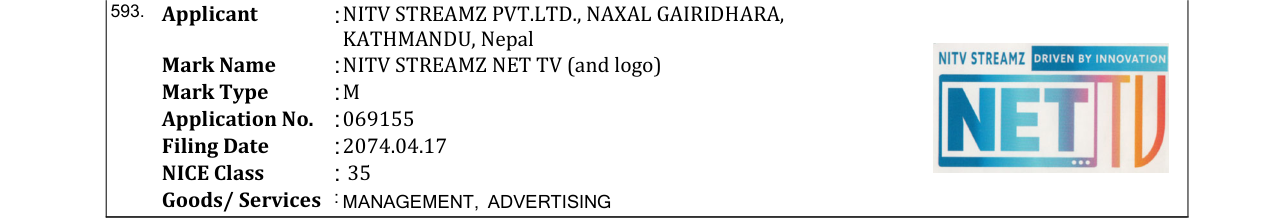 Original bulletin entry for NITV STREAMZ NET TV (and logo)