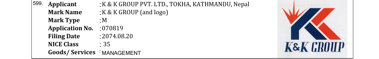 Original bulletin entry for K & K GROUP (and logo)