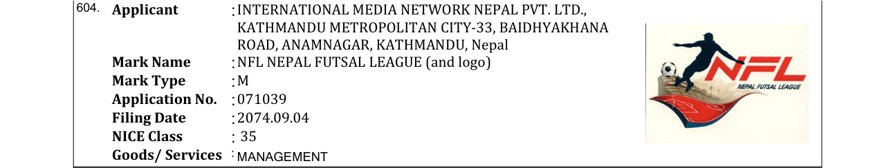 Original bulletin entry for NFL NEPAL FUTSAL LEAGUE (and logo)