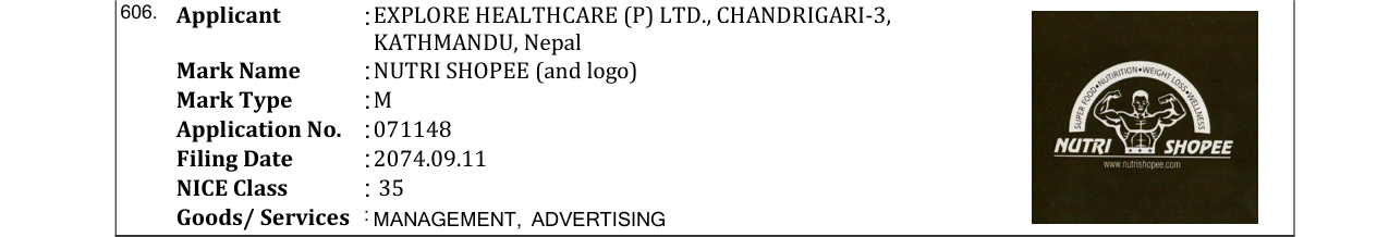 Original bulletin entry for NUTRI SHOPEE (and logo)