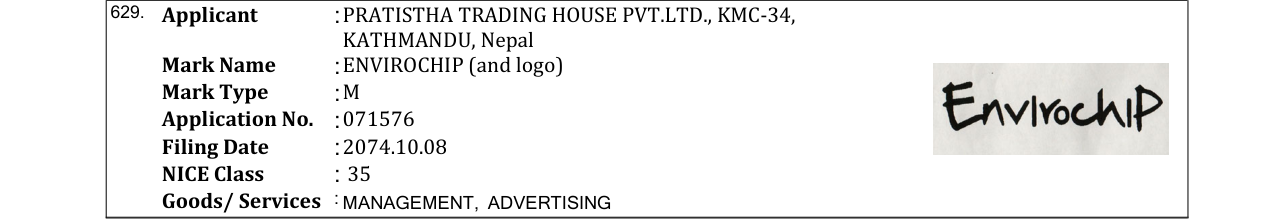 Original bulletin entry for ENVIROCHIP (and logo)
