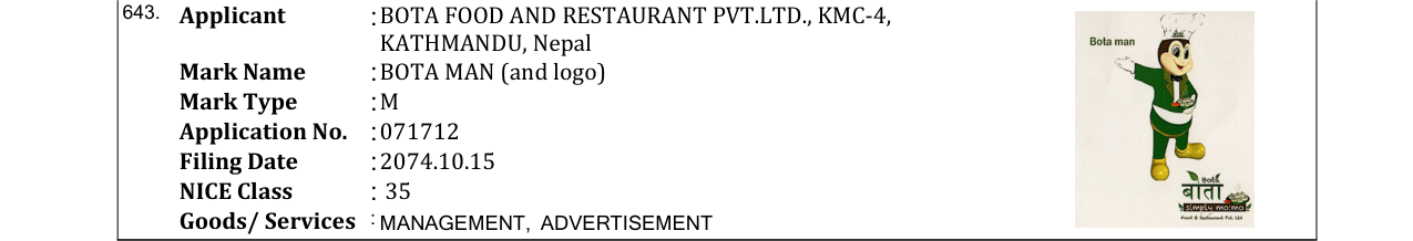 Original bulletin entry for BOTA MAN (and logo)