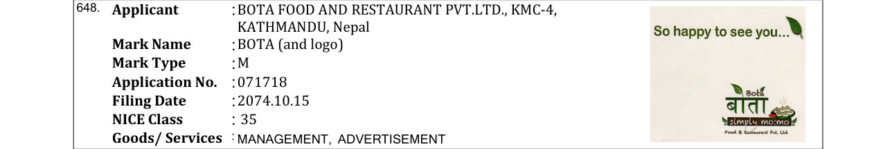 Original bulletin entry for BOTA (and logo)