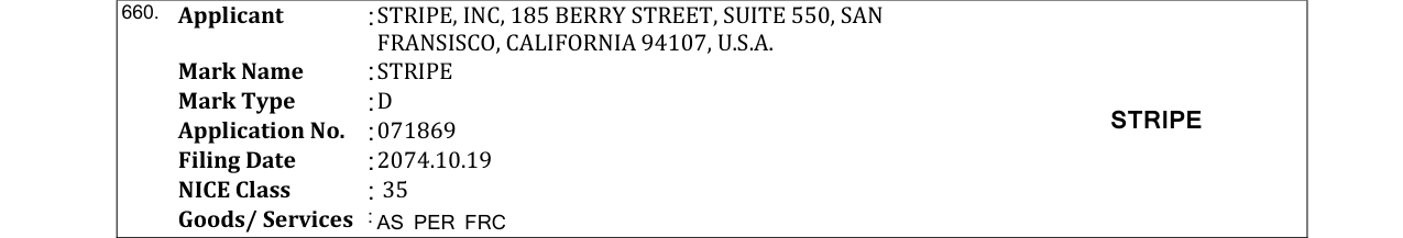 Original bulletin entry for STRIPE
